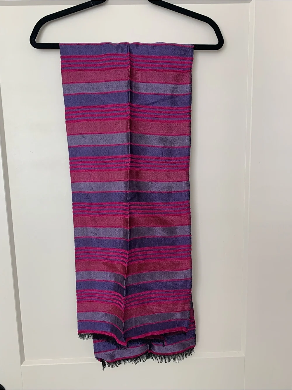 Vintage Raw Silk & Leather Handbag with matching scarf set - Magenta/purple